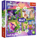 Puzzle Trefl 4 in 1 Lumea Dragonului Diplodok pentru copii 4+