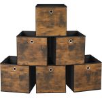 SONGMICS Set 6 cutii de depozitare, pliabile cu maner, material textil si oxford, 30x30x30 cm, maro rustic Household NewTrend