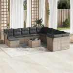 Set canapea de grădină cu perne, 12 piese, gri, poliratan GartenMobel Dekor
