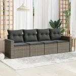 Set canapea de grădină cu perne, 4 piese, gri, poliratan GartenMobel Dekor