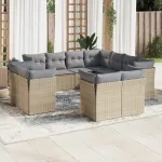 Set canapele de grădină cu perne, 11 piese, bej, poliratan GartenMobel Dekor