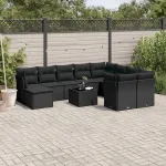Set canapele de grădină cu perne, 11 piese, negru, poliratan GartenMobel Dekor