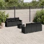 Set canapele de grădină cu perne, 7 piese, negru, poliratan GartenMobel Dekor