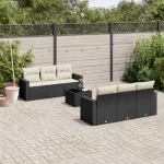 Set canapele de grădină cu perne, 7 piese, negru, poliratan GartenMobel Dekor