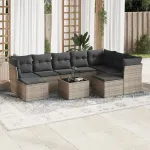 Set mobilier de grădină cu perne, 10 piese, gri, poliratan GartenMobel Dekor