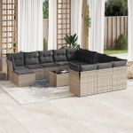 Set mobilier de grădină cu perne, 13 piese, gri, poliratan GartenMobel Dekor