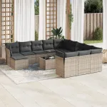 Set mobilier de grădină cu perne, 13 piese, gri, poliratan GartenMobel Dekor
