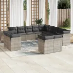 Set mobilier de grădină cu perne, 13 piese, gri, poliratan GartenMobel Dekor