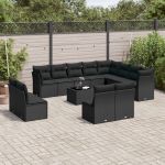 Set mobilier de grădină cu perne, 13 piese, negru, poliratan GartenMobel Dekor