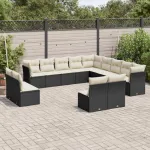 Set mobilier de grădină cu perne, 13 piese, negru, poliratan GartenMobel Dekor