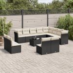 Set mobilier de grădină cu perne, 13 piese, negru, poliratan GartenMobel Dekor