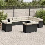 Set mobilier de grădină cu perne, 13 piese, negru, poliratan GartenMobel Dekor