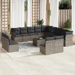 Set mobilier de grădină cu perne, 14 piese, gri, poliratan GartenMobel Dekor