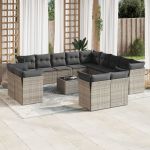 Set mobilier de grădină cu perne, 14 piese, gri, poliratan GartenMobel Dekor