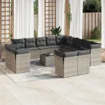 Set mobilier de grădină cu perne, 14 piese, gri, poliratan GartenMobel Dekor
