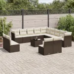 Set mobilier de grădină cu perne, 14 piese, maro, poliratan GartenMobel Dekor