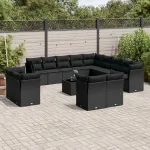 Set mobilier de grădină cu perne, 14 piese, negru, poliratan GartenMobel Dekor