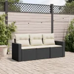 Set mobilier de grădină cu perne, 3 piese, negru, poliratan GartenMobel Dekor