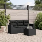 Set mobilier de grădină cu perne, 4 piese, negru, poliratan GartenMobel Dekor