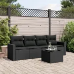 Set mobilier de grădină cu perne, 5 piese, negru, poliratan GartenMobel Dekor