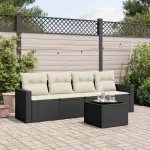 Set mobilier de grădină cu perne, 5 piese, negru, poliratan GartenMobel Dekor