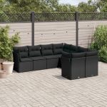Set mobilier de grădină cu perne, 8 piese, negru, poliratan GartenMobel Dekor