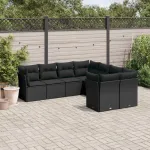 Set mobilier de grădină cu perne, 8 piese, negru, poliratan GartenMobel Dekor