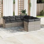 Set mobilier de grădină cu perne, 8 piese gri deschis poliratan GartenMobel Dekor