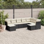 Set mobilier de grădină cu perne, 9 piese, negru, poliratan GartenMobel Dekor