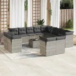 Set mobilier de grădină cu perne,14 piesegri deschis, poliratan GartenMobel Dekor