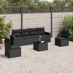 Set canapele de grădină cu perne, 7 piese, negru, poliratan GartenMobel Dekor