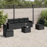 Set canapele de grădină cu perne, 7 piese, negru, poliratan GartenMobel Dekor