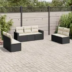 Set canapele de grădină cu perne, 7 piese, negru, poliratan GartenMobel Dekor