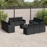 Set mobilier de grădină cu perne, 13 piese, negru, poliratan GartenMobel Dekor