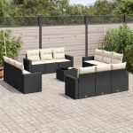 Set mobilier de grădină cu perne, 13 piese, negru, poliratan GartenMobel Dekor