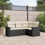 Set mobilier de grădină cu perne, 4 piese, negru, poliratan GartenMobel Dekor