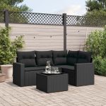 Set mobilier de grădină cu perne, 5 piese, negru, poliratan GartenMobel Dekor