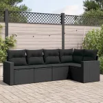 Set mobilier de grădină cu perne, 5 piese, negru, poliratan GartenMobel Dekor