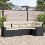 Set mobilier de grădină cu perne, 5 piese, negru, poliratan GartenMobel Dekor