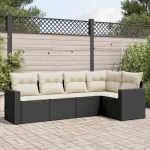 Set mobilier de grădină cu perne, 5 piese, negru, poliratan GartenMobel Dekor