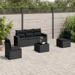 Set mobilier de grădină cu perne, 6 piese, negru, poliratan GartenMobel Dekor