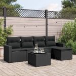 Set mobilier de grădină cu perne, 6 piese, negru, poliratan GartenMobel Dekor