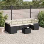 Set mobilier de grădină cu perne, 8 piese, negru, poliratan GartenMobel Dekor