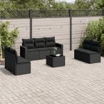 Set mobilier de grădină cu perne, 8 piese, negru, poliratan GartenMobel Dekor