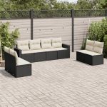 Set mobilier de grădină cu perne, 8 piese, negru, poliratan GartenMobel Dekor
