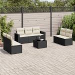 Set mobilier de grădină cu perne, 8 piese, negru, poliratan GartenMobel Dekor