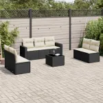 Set mobilier de grădină cu perne, 8 piese, negru, poliratan GartenMobel Dekor