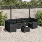Set mobilier de grădină cu perne, 8 piese, negru, poliratan GartenMobel Dekor