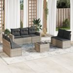 Set mobilier de grădină cu perne, 8 piese gri deschis poliratan GartenMobel Dekor