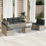 Set mobilier de grădină cu perne, 8 piese gri deschis poliratan GartenMobel Dekor